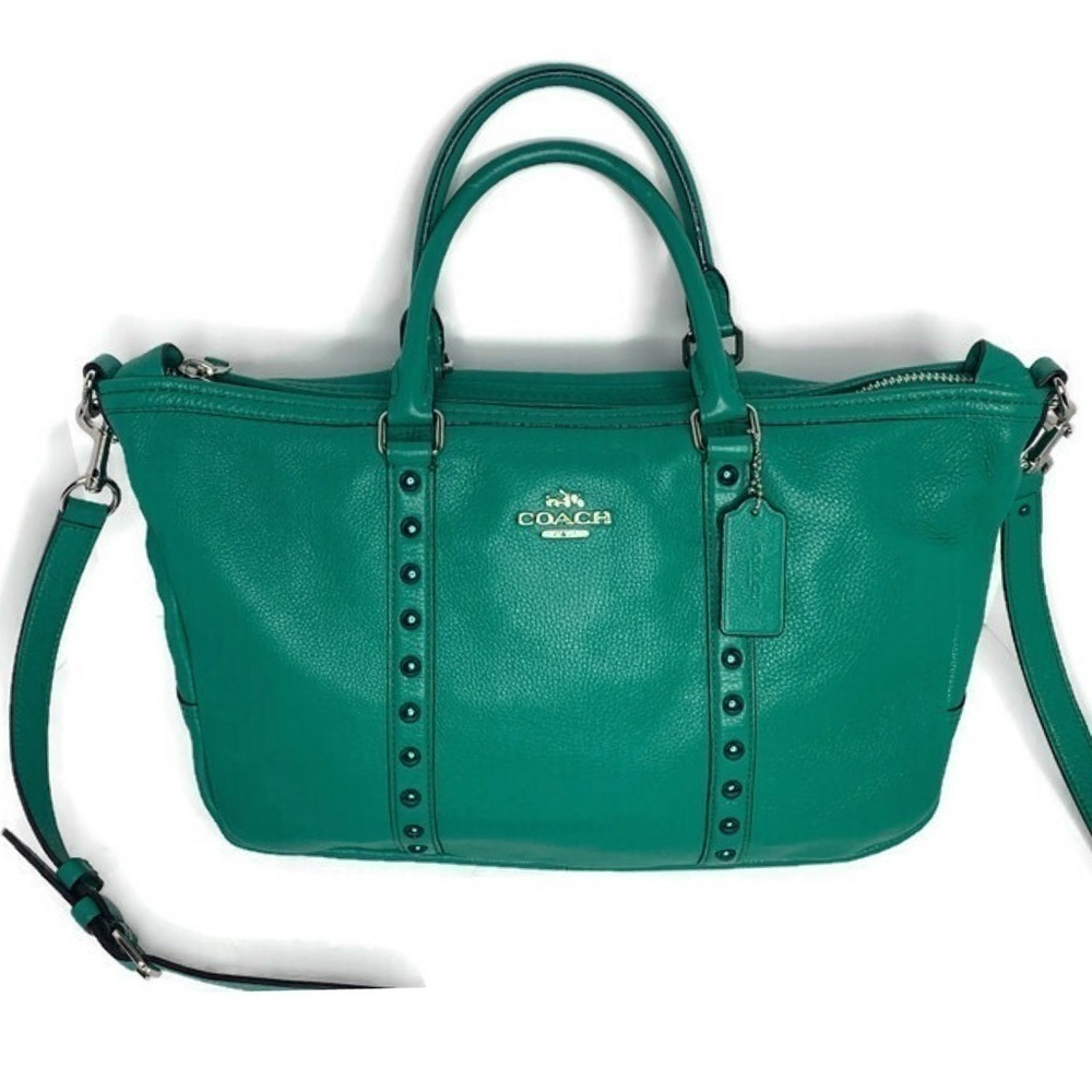 Coach Central Rivet Leaf Enamel Green Leather Bag - Picture 4 of 7